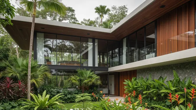 7 Desain Fasad Modern dari Perpaduan Beton, Kaca, dan Kayu Bikin Rumah Tampak Mewah