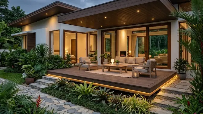6 Inspirasi Teras Lantai Kayu Komposit yang Estetik, Awet, dan Cocok untuk Rumah Modern